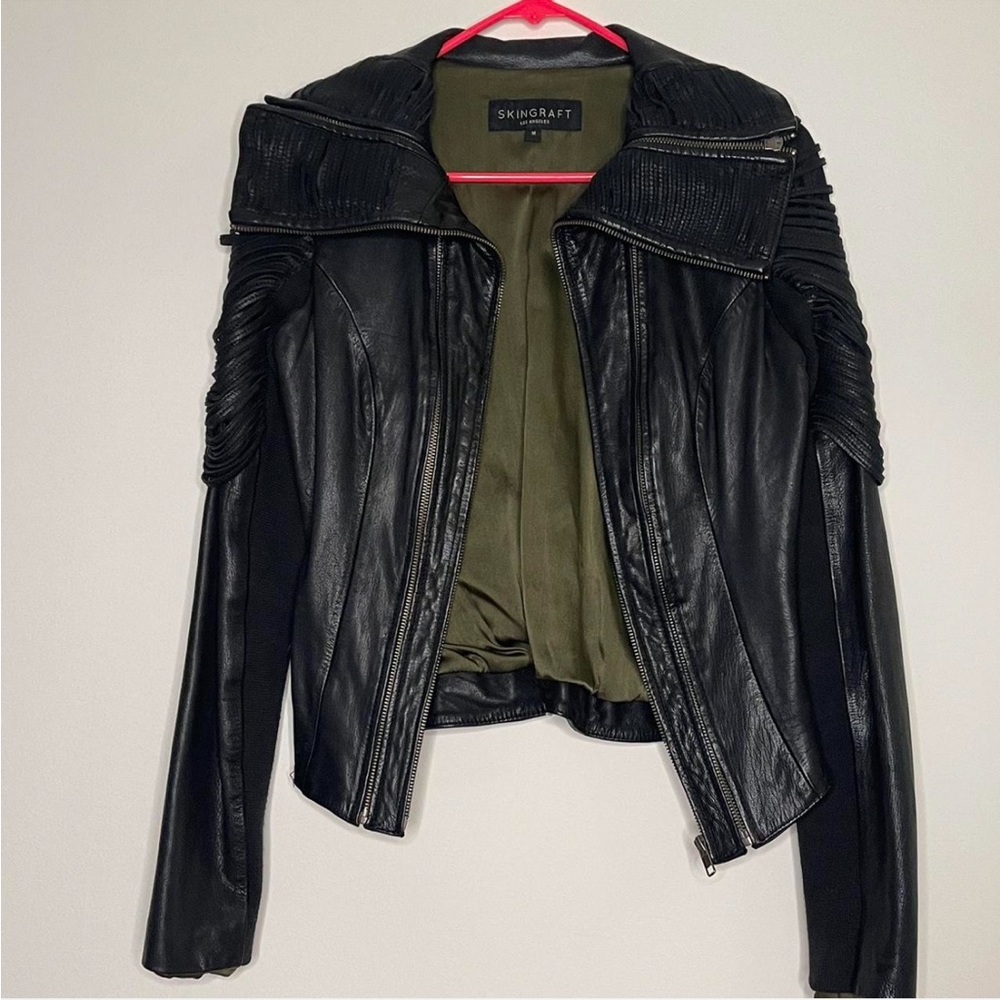 Skingraft black leather jacket. Size medium
